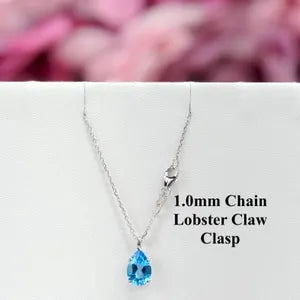 2.00 CTW Pear Shape Natural Swiss Blue Topaz Pendant Necklace , December Birthstone Pear Pendant 14K Solid Gold , Layering Necklace , #8808