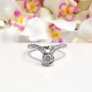 Lab Grown Diamond Chevron Ring: 14K Gold Bezel Stacking Ring , Curved Matching Wedding Band , V shape Diamond Band , Pinky Ring , #8817