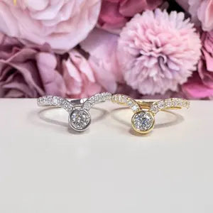Lab Grown Diamond Chevron Ring: 14K Gold Bezel Stacking Ring , Curved Matching Wedding Band , V shape Diamond Band , Pinky Ring , #8817