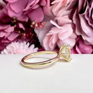 2.00 CTW Oval Cut Lab Grown Diamond Engagement Ring with Hidden Halo in 14K Solid Gold , Simple Oval Lab Diamond Wedding Ring , #8820