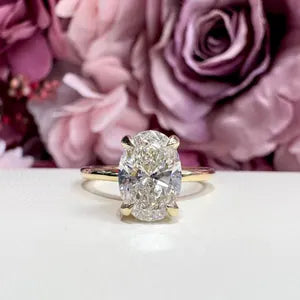 2.00 CTW Oval Cut Lab Grown Diamond Engagement Ring with Hidden Halo in 14K Solid Gold , Simple Oval Lab Diamond Wedding Ring , #8820