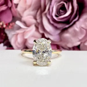 2.00 CTW Oval Cut Lab Grown Diamond Engagement Ring with Hidden Halo in 14K Solid Gold , Simple Oval Lab Diamond Wedding Ring , #8820