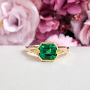 1.00CTW Engagement Ring Asscher Cut Ruby , Bezel Set Ruby Ring , July Birthstone Jewelry , 14K Solid Gold Ruby Ring #8818
