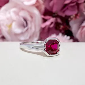 1.00CTW Engagement Ring Asscher Cut Ruby , Bezel Set Ruby Ring , July Birthstone Jewelry , 14K Solid Gold Ruby Ring #8818