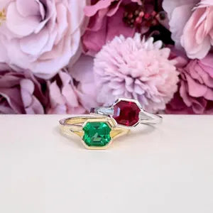 1.00CTW Engagement Ring Asscher Cut Ruby , Bezel Set Ruby Ring , July Birthstone Jewelry , 14K Solid Gold Ruby Ring #8818