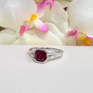 1.00CTW Engagement Ring Asscher Cut Ruby , Bezel Set Ruby Ring , July Birthstone Jewelry , 14K Solid Gold Ruby Ring #8818