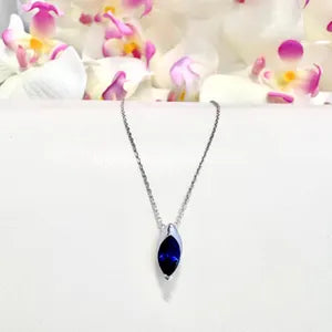 1.00 CTW Blue Sapphire Pear Shape Bezel Set Pendant Necklace 14K Solid Gold Dainty Layering Necklace Birthstone Jewerly #8830