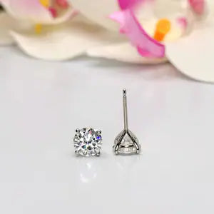 Martini Style Moissanite Stud Earrings , 1.60 ctw. To 3.80 ctw. 14K Gold , Unisex Moissanite Stud Earrings , Simple Stud Earrings #8826