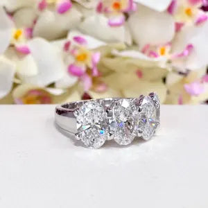 4CTW Oval Lab Grown Diamond 4 Stone Wedding Band 14K Solid Gold , IGI Certified Lab Diamond Stacking Band , #8828