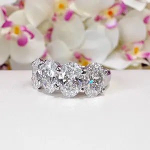 4CTW Oval Lab Grown Diamond 4 Stone Wedding Band 14K Solid Gold , IGI Certified Lab Diamond Stacking Band , #8828