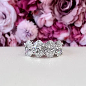 4CTW Oval Lab Grown Diamond 4 Stone Wedding Band 14K Solid Gold , IGI Certified Lab Diamond Stacking Band , #8828