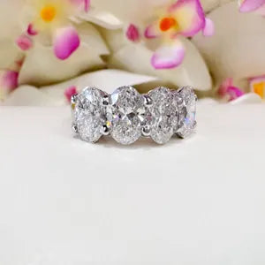 4CTW Oval Lab Grown Diamond 4 Stone Wedding Band 14K Solid Gold , IGI Certified Lab Diamond Stacking Band , #8828