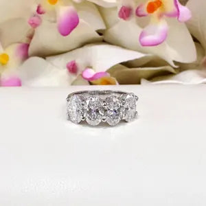 4CTW Oval Lab Grown Diamond 4 Stone Wedding Band 14K Solid Gold , IGI Certified Lab Diamond Stacking Band , #8828