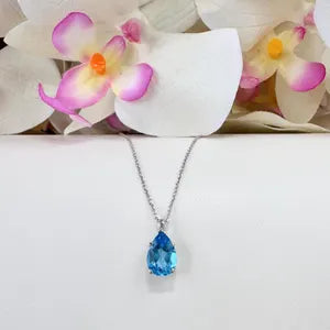 2.00 CTW Pear Shape Natural Swiss Blue Topaz Pendant Necklace , December Birthstone Pear Pendant 14K Solid Gold , Layering Necklace , #8808