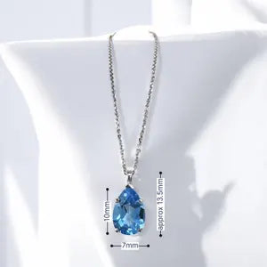 2.00 CTW Pear Shape Natural Swiss Blue Topaz Pendant Necklace , December Birthstone Pear Pendant 14K Solid Gold , Layering Necklace , #8808