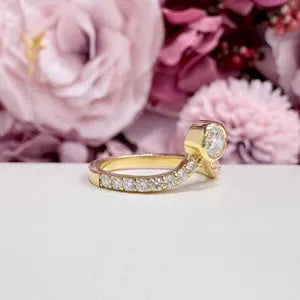 Lab Grown Diamond Chevron Ring: 14K Gold Bezel Stacking Ring , Curved Matching Wedding Band , V shape Diamond Band , Pinky Ring , #8817