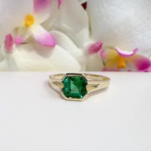 1.00CTW Engagement Ring Asscher Cut Ruby , Bezel Set Ruby Ring , July Birthstone Jewelry , 14K Solid Gold Ruby Ring #8818
