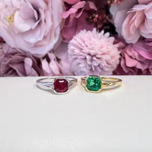 1.00CTW Engagement Ring Asscher Cut Ruby , Bezel Set Ruby Ring , July Birthstone Jewelry , 14K Solid Gold Ruby Ring #8818