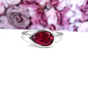 Bezel Set Pear Shape Emerald, Ruby, Pink Sapphire, Birthstone Ring 14K Solid Gold , Pear Shape Solitire Sideways Ring #8834