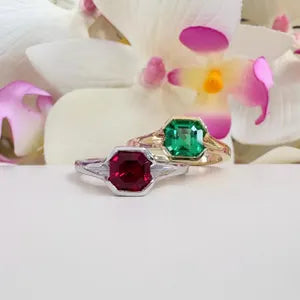 1.00CTW Engagement Ring Asscher Cut Ruby , Bezel Set Ruby Ring , July Birthstone Jewelry , 14K Solid Gold Ruby Ring #8818