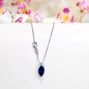 1.00 CTW Blue Sapphire Pear Shape Bezel Set Pendant Necklace 14K Solid Gold Dainty Layering Necklace Birthstone Jewerly #8830
