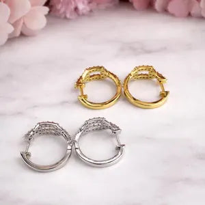 1.00 CTW Lab Grown Diamond Hoop Earrings 14K Solid Gold , Unique Lab Diamond Earrings , Diamond Huggies #8836