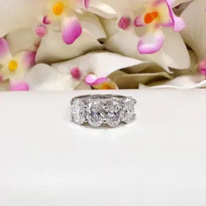 4CTW Oval Lab Grown Diamond 4 Stone Wedding Band 14K Solid Gold , IGI Certified Lab Diamond Stacking Band , #8828