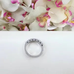 Lab Diamond Wedding Band , Unique Antique Style Lab Grown Diamond Stacking Band 14K Solid Gold , Half Eternity Cluster Diamond Ring #8833