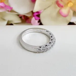 Lab Diamond Wedding Band , Unique Antique Style Lab Grown Diamond Stacking Band 14K Solid Gold , Half Eternity Cluster Diamond Ring #8833