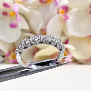 Lab Diamond Wedding Band , Unique Antique Style Lab Grown Diamond Stacking Band 14K Solid Gold , Half Eternity Cluster Diamond Ring #8833