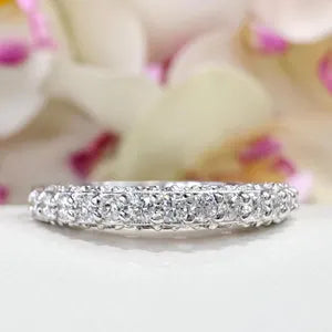Lab Diamond Wedding Band , Unique Antique Style Lab Grown Diamond Stacking Band 14K Solid Gold , Half Eternity Cluster Diamond Ring #8833