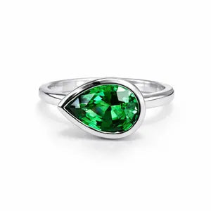 Bezel Set Pear Shape Emerald, Ruby, Pink Sapphire, Birthstone Ring 14K Solid Gold , Pear Shape Solitire Sideways Ring #8834