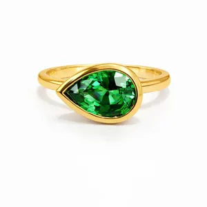 Bezel Set Pear Shape Emerald, Ruby, Pink Sapphire, Birthstone Ring 14K Solid Gold , Pear Shape Solitire Sideways Ring #8834