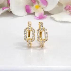 1.00 CTW Lab Grown Diamond Hoop Earrings 14K Solid Gold , Unique Lab Diamond Earrings , Diamond Huggies #8836