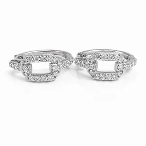 1.00 CTW Lab Grown Diamond Hoop Earrings 14K Solid Gold , Unique Lab Diamond Earrings , Diamond Huggies #8836