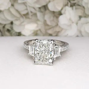 2.00 CT Lab Diamond Engagement Ring 14K Solid Gold , Radiant Cut Lab Grown Diamond Wedding Ring , Three Stone Diamond Bridal Ring #8839