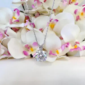 1 CTW Moissanite Pendant Necklace 14K Solid Gold , Floating Moissanitne Pendant , Layering Necklace , Simple Solitaire Pendant #8840