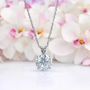 1 CTW Moissanite Pendant Necklace 14K Solid Gold , Floating Moissanitne Pendant , Layering Necklace , Simple Solitaire Pendant #8840