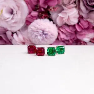 May Birthstone Earrings , Ladies Earrings , Asscher Emerald Studs , 14k Gold Earrings, Mothers Day , Birthday Gift , #8841