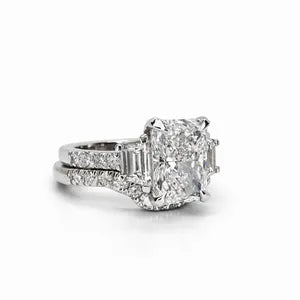 2.00 CT Lab Diamond Engagement Ring 14K Solid Gold , Radiant Cut Lab Grown Diamond Wedding Ring , Three Stone Diamond Bridal Ring #8839