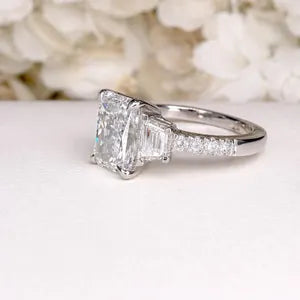 2.00 CT Lab Diamond Engagement Ring 14K Solid Gold , Radiant Cut Lab Grown Diamond Wedding Ring , Three Stone Diamond Bridal Ring #8839