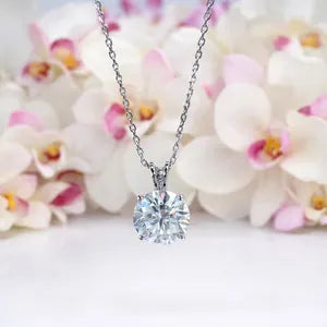1 CTW Moissanite Pendant Necklace 14K Solid Gold , Floating Moissanitne Pendant , Layering Necklace , Simple Solitaire Pendant #8840