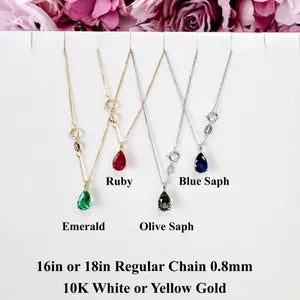 10K Gold Emerald Necklace , Pear Shape Emerald Pendant , Teardrop Emerald Pendant Necklace with Chain , May Birthstone Jewelry , #8846