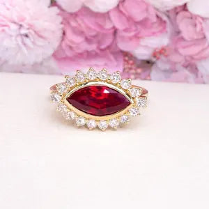 Evil Eye Ring Yellow Gold Marquis Cut Evil Eye Ring Women Unique Emerald East West Marquis Ring #7351