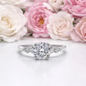 0.50 CT Dainty Round Lab Grown Diamond Promise Ring, Diamond Engagement Ring for Women, Ring in 14K Yellow White Gold #8850