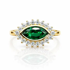 Evil Eye Ring Yellow Gold Marquis Cut Evil Eye Ring Women Unique Emerald East West Marquis Ring #7351