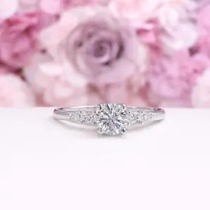 0.25CT Center Lab Grown Diamond Engagement Ring 14K Solid Gold, Five Stone Lab Created Diamond Wedding Ring Simple Diamond Bridal Ring #8849