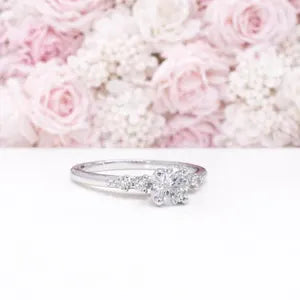 0.25CT Center Lab Grown Diamond Engagement Ring 14K Solid Gold, Five Stone Lab Created Diamond Wedding Ring Simple Diamond Bridal Ring #8849
