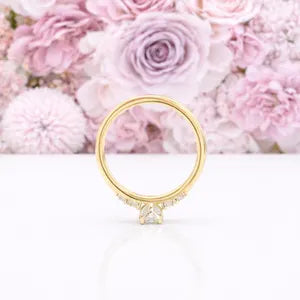 0.25CT Center Lab Grown Diamond Engagement Ring 14K Solid Gold, Five Stone Lab Created Diamond Wedding Ring Simple Diamond Bridal Ring #8849