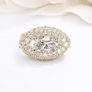 East West Marquis Cut Lab Grown Diamond Engagement Ring 14K Solid Gold , Unique Pinky Ring Lab Diamond #8851